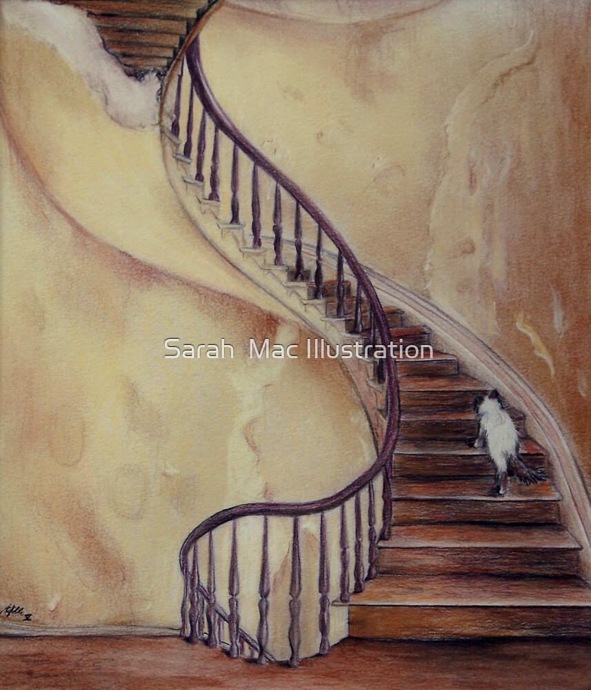 "Cat on the Stairs" by Sarah Mac Illustration Redbubble