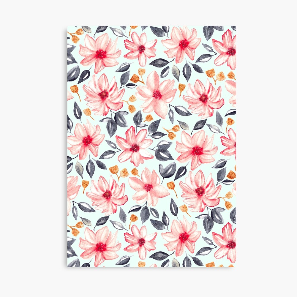 Download Navy Gold Pink Watercolor Floral Mint Photographic Print By Tigatiga Redbubble