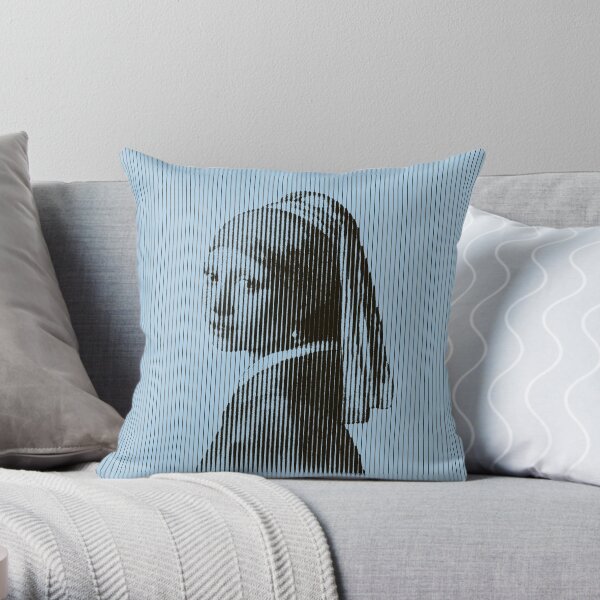 Girl with the Pearl Earring Painting in Vertical Stripes Pattern Throw Pillow