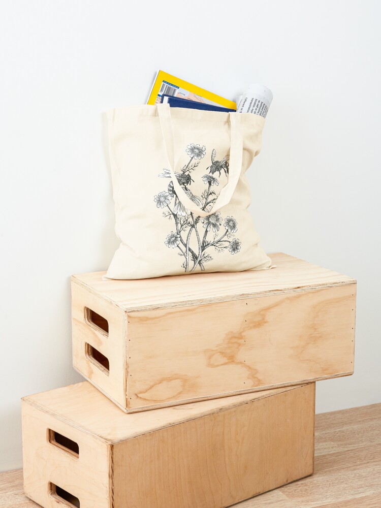 Alternate view of bees and chamomile on honey background Tote Bag
