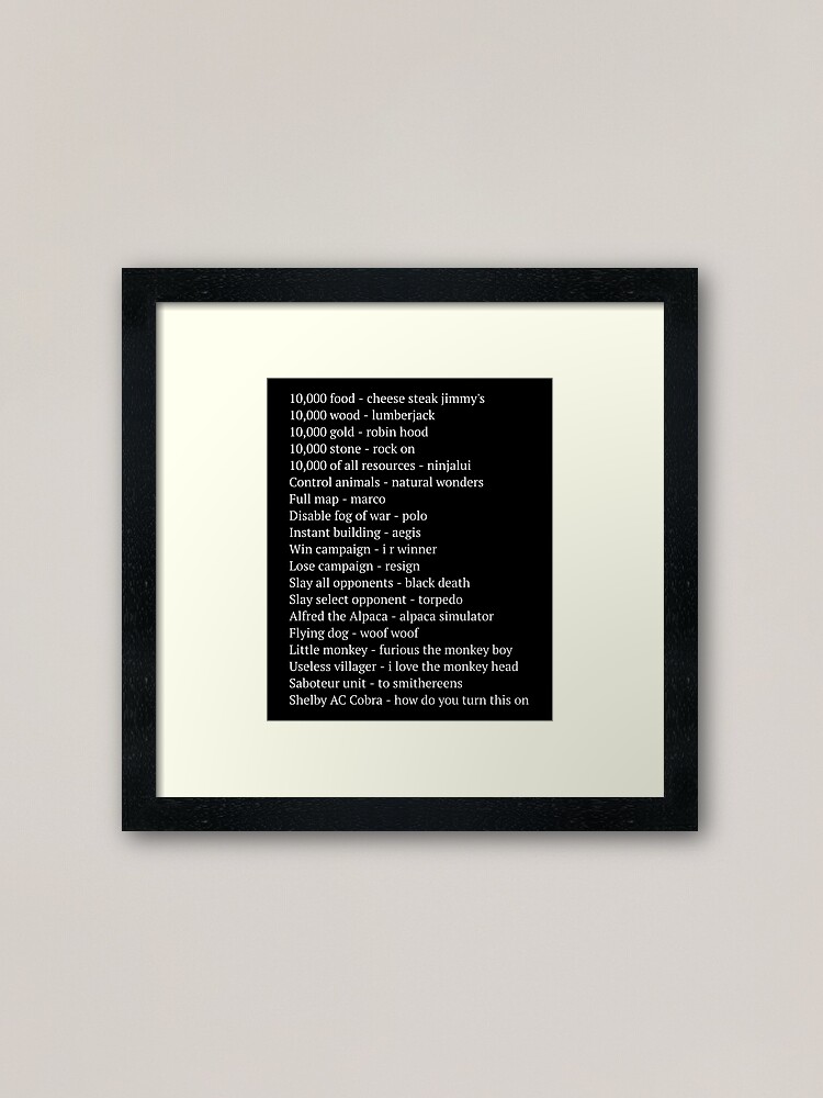 Age Of Empires 2 Cheat Codes Framed Art Print By Tdork Redbubble