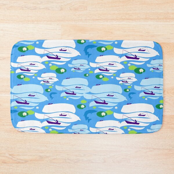 Item preview, Pattern with fishermen in boats (blue version) designed and sold by Irina Ivanova.