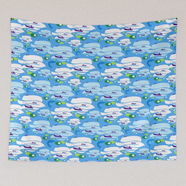 Item preview, Pattern with fishermen in boats (blue version) designed and sold by Irina Ivanova.