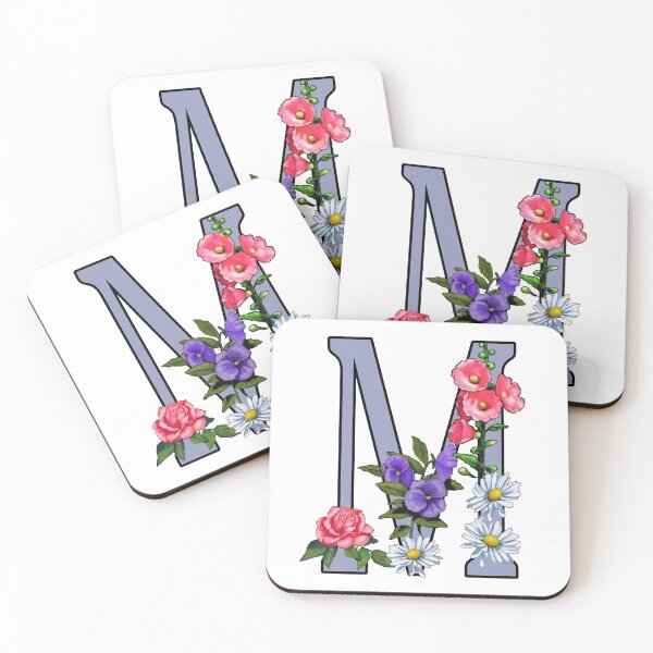 Item preview, Letter M, Initial, Monogram, Alphabet, Pink and White Flowers designed and sold by JoyfulWhimsy.