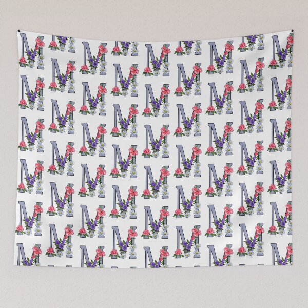 Item preview, Letter M, Initial, Monogram, Alphabet, Pink and White Flowers designed and sold by JoyfulWhimsy.