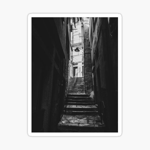 Black & white tight alley in Porto, Portugal Sticker