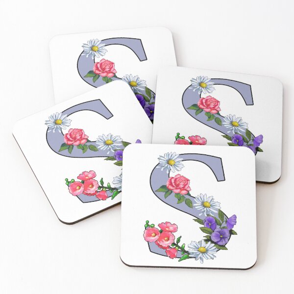 Item preview, Letter S, Initial, Monogram, Alphabet, Pink and White Flowers designed and sold by JoyfulWhimsy.