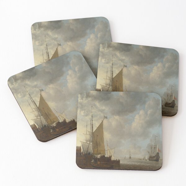 Item preview, A View of An Estuary with Dutch Vessels at a Jetty and a Dutch Man of War at Anchor-Simon de Vlieger designed and sold by LexBauer.