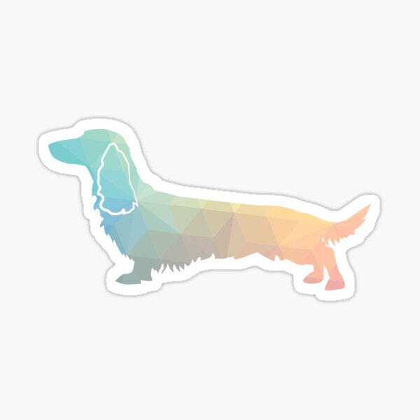 Long Haired Dachshund Dog Breed Silhouette Filled with Geometric Pattern in Pastel Sticker
