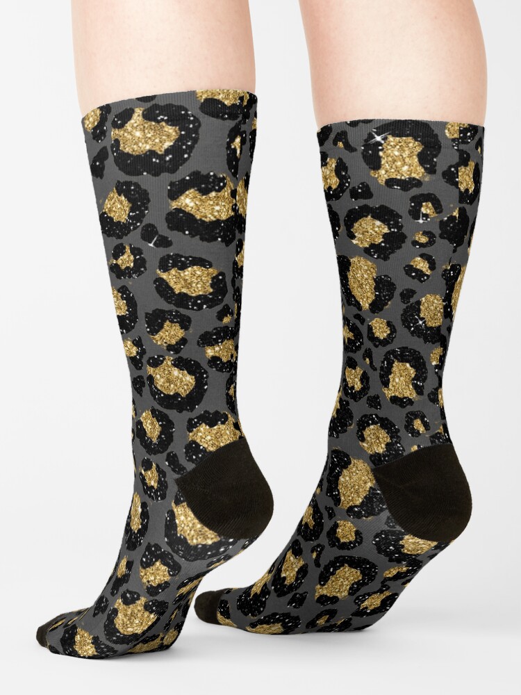 Alternate view of Black and Gold Glitter Cheetah Skin Socks