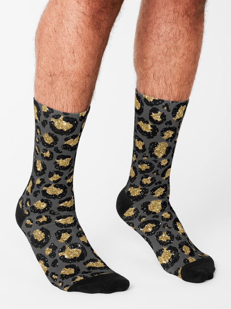 Alternate view of Black and Gold Glitter Cheetah Skin Socks