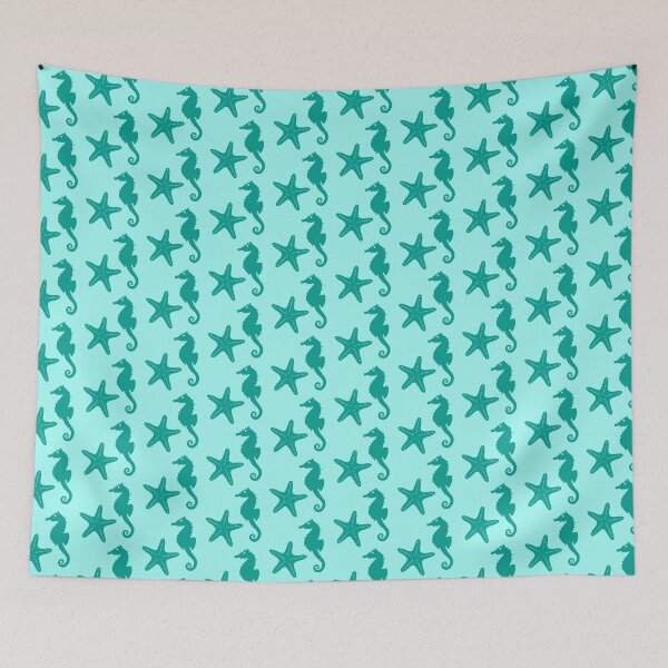 Item preview, Seahorse & starfish - turquoise and aqua designed and sold by Marymarice.