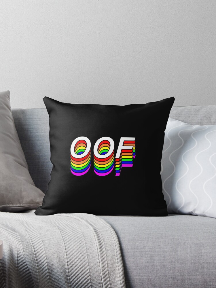 Funny Oof Roblox Thanks Meme Rainbow Design Throw Pillow By Elkaito Redbubble - roblox cat home decor redbubble