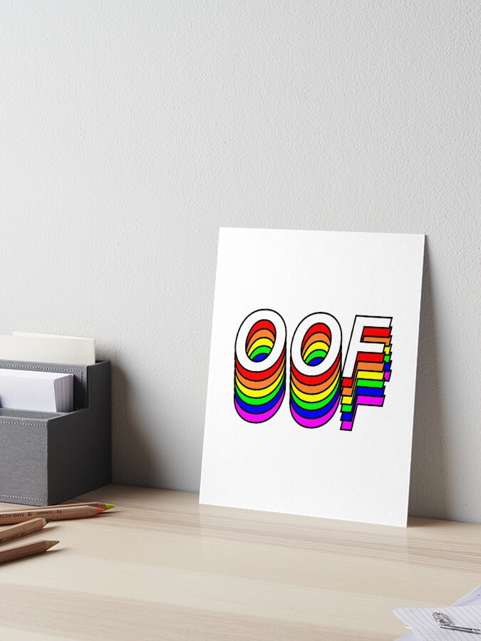 Funny Oof Roblox Thanks Meme Rainbow Design Art Board Print By Elkaito Redbubble - rainbow wood roblox