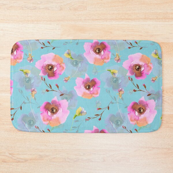 Item preview, Lovely little pink hand drawn watercolor florals pattern on teal - double layer designed and sold by UtArt.