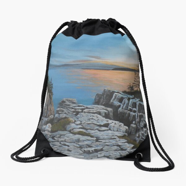 Schoodic Point, Acadia Maine Drawstring Bag