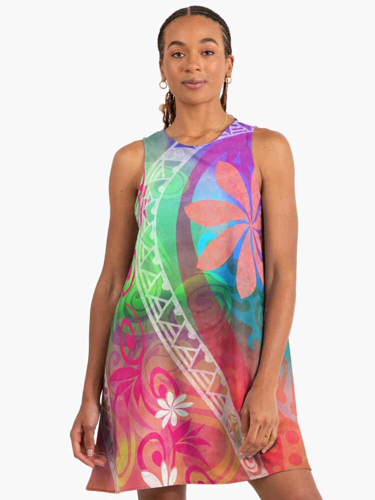 navy blue dress for baby girl Hawaiian - Samoan Tribal Tiare Watercolor 