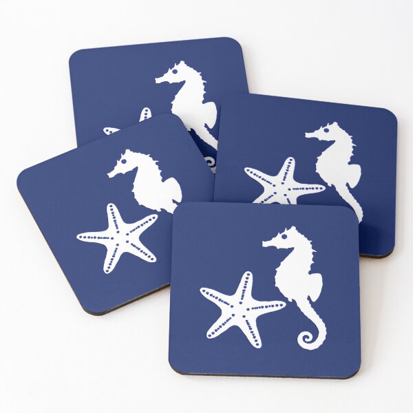Item preview, Seahorse and Starfish, Navy Blue and White designed and sold by Marymarice.