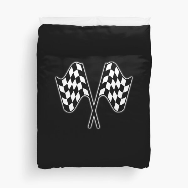 MOTOR SPORT, RACING, Racing Cars, Race, Checkered Flag, Le Mans, Flutter, WIN, WINNER, Chequered Flag, Double, Finish line, BLACK. Duvet Cover