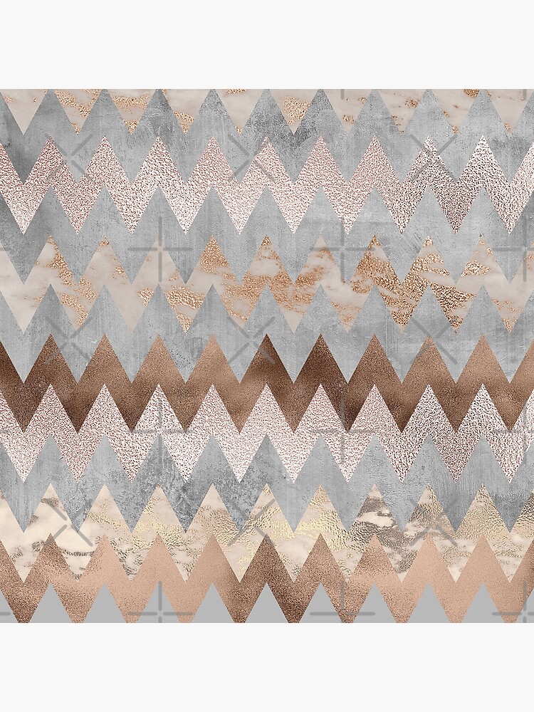 Copper and Blush Rose Gold Marble Chevron Pattern by UtArt