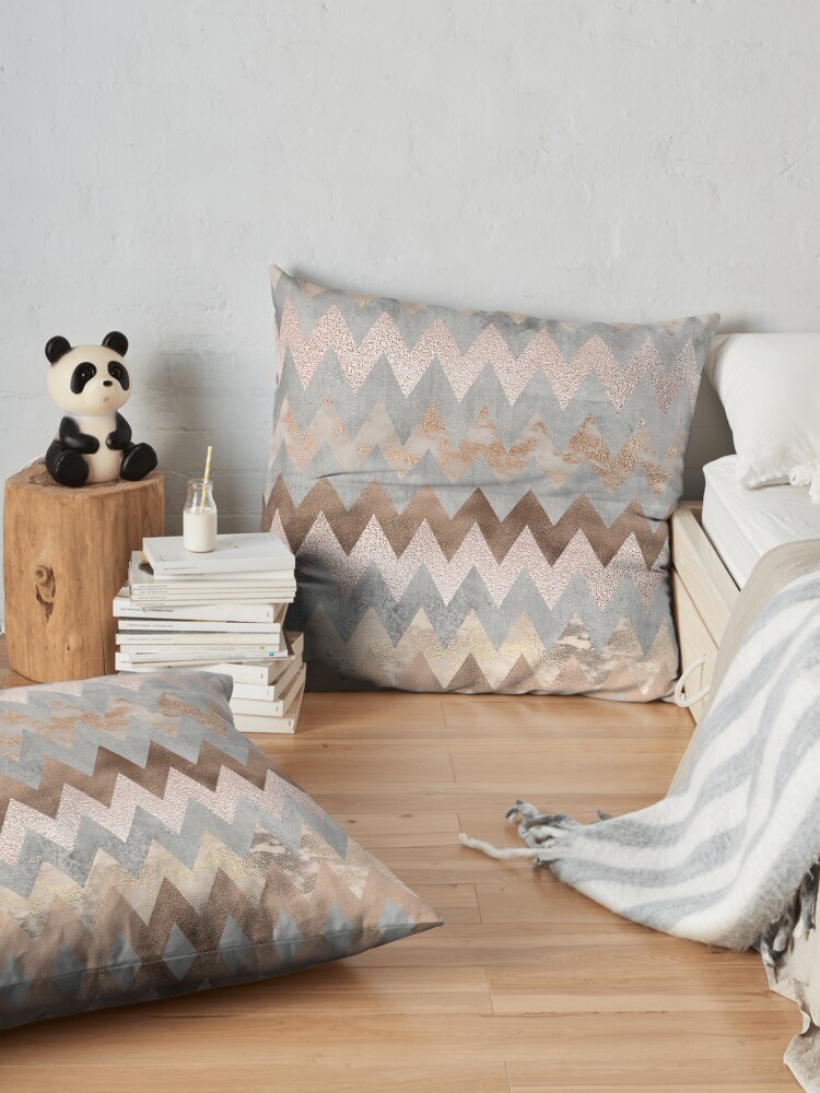 Alternate view of Copper and Blush Rose Gold Marble Chevron Pattern Floor Pillow