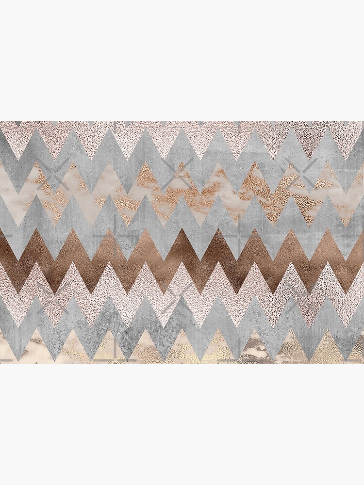 Copper and Blush Rose Gold Marble Chevron Pattern by UtArt