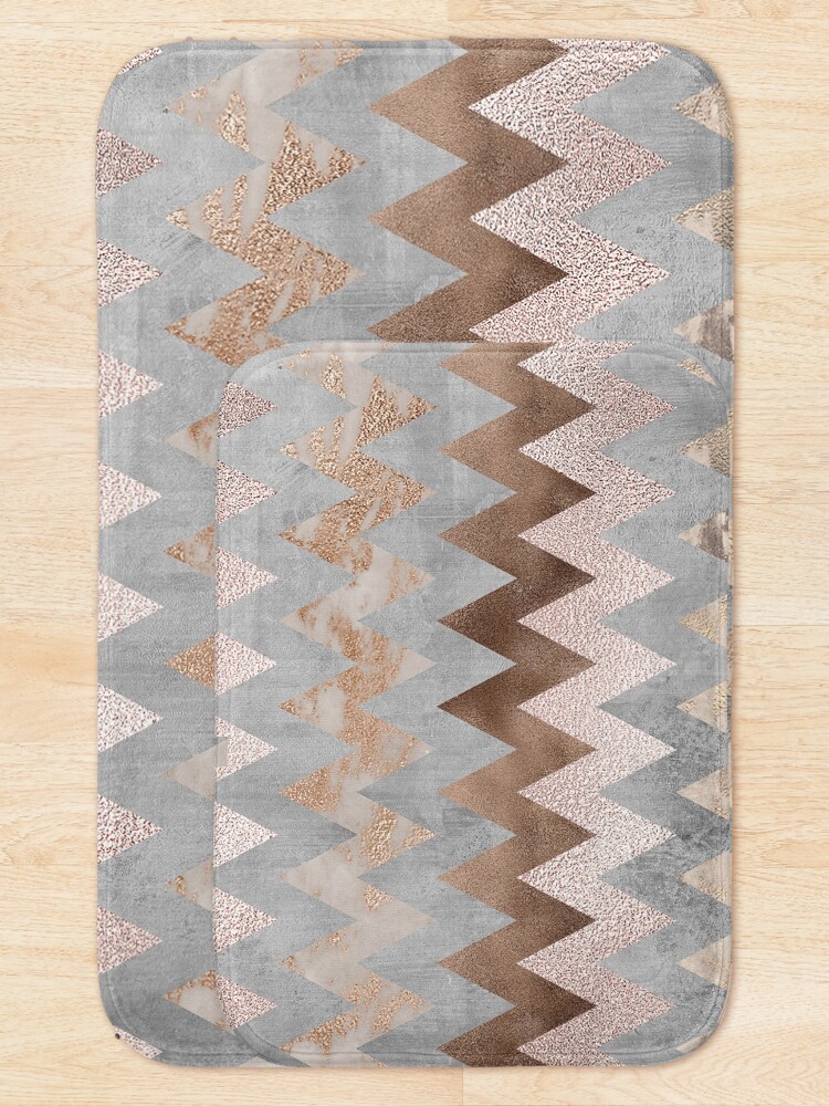 Alternate view of Copper and Blush Rose Gold Marble Chevron Pattern Bath Mat