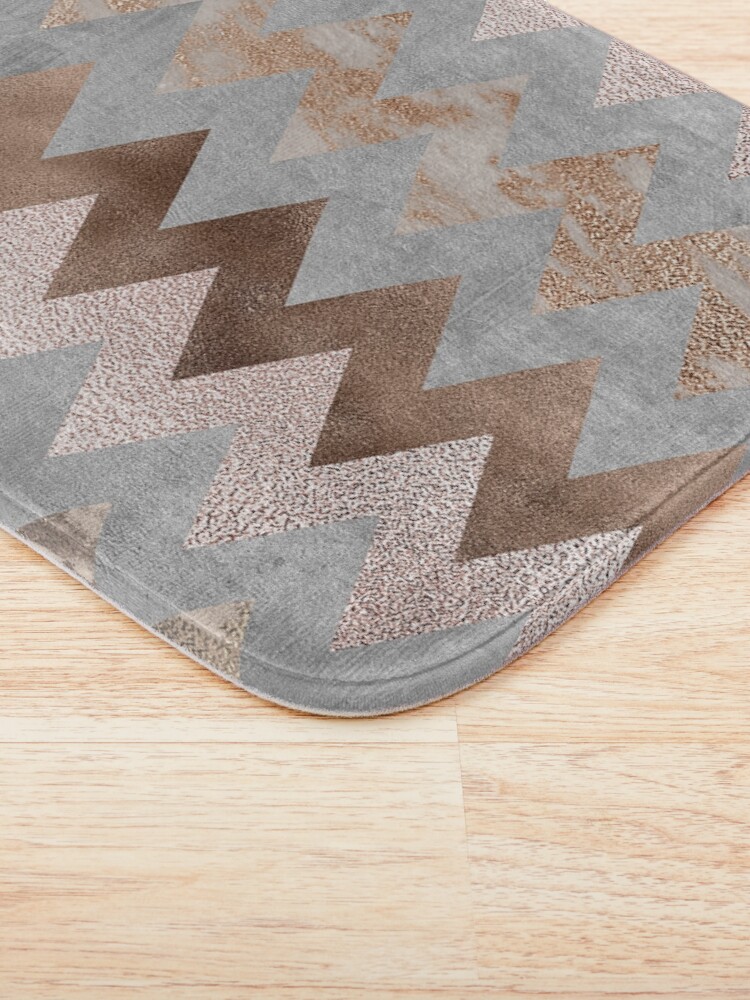 Alternate view of Copper and Blush Rose Gold Marble Chevron Pattern Bath Mat
