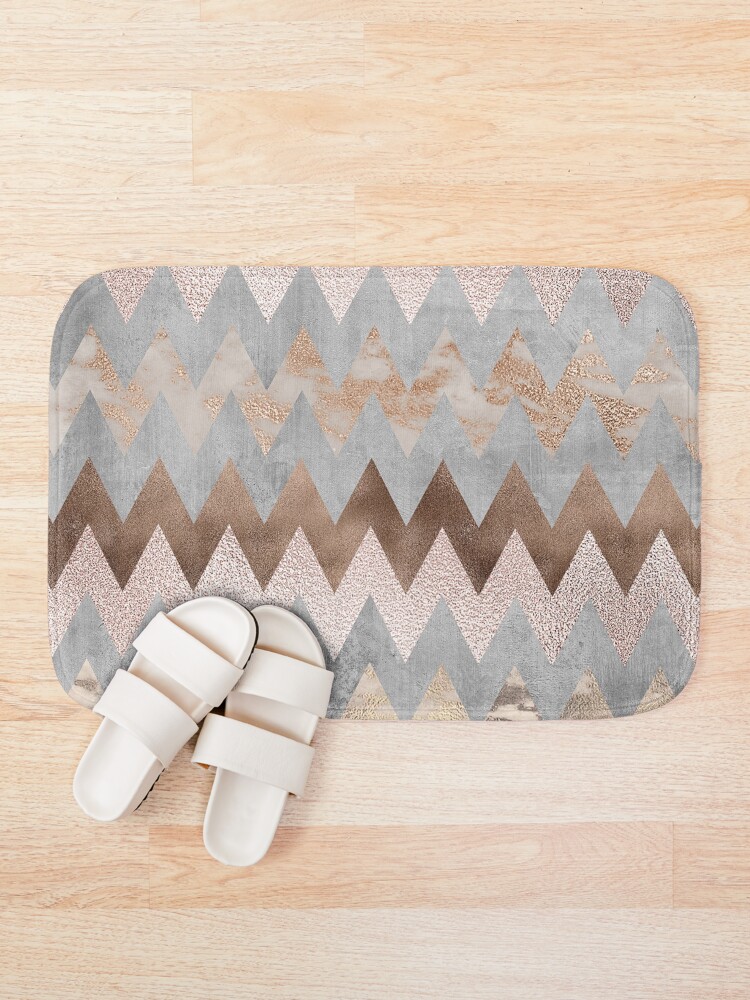 Alternate view of Copper and Blush Rose Gold Marble Chevron Pattern Bath Mat
