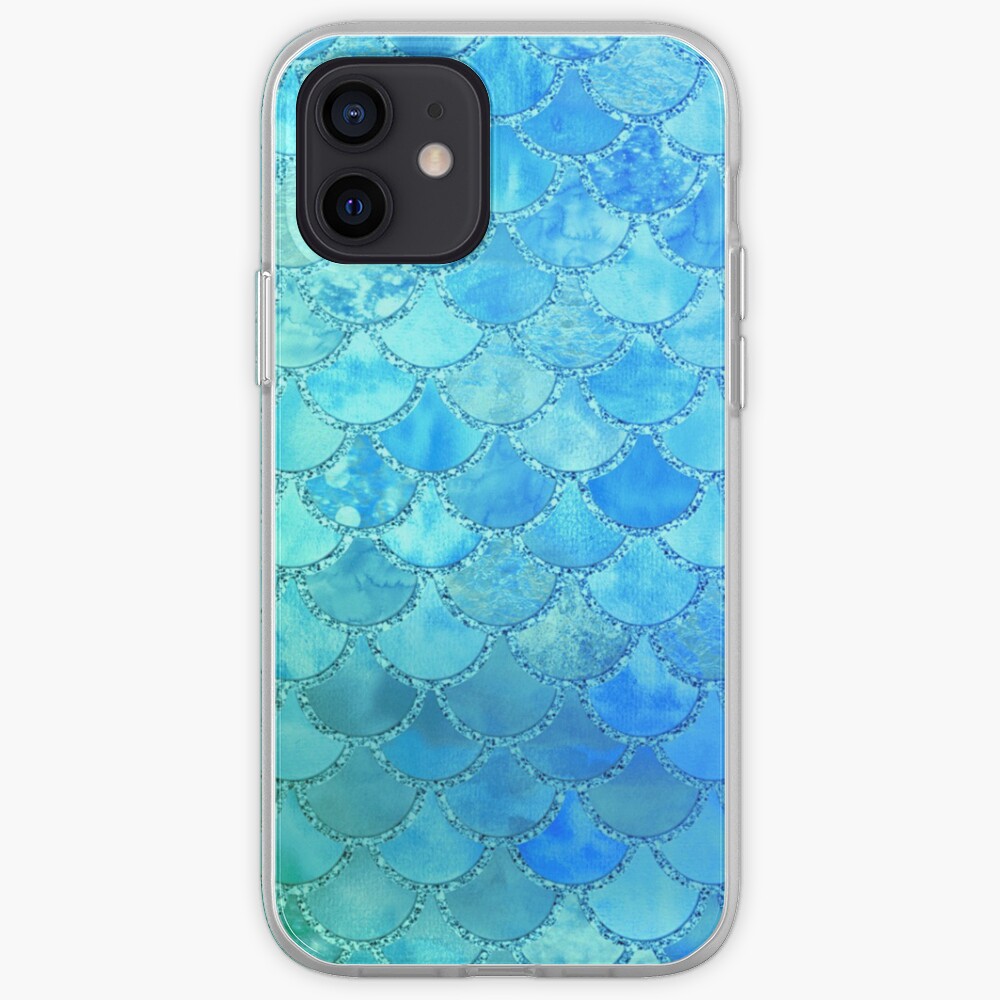 Turquoise Green and BLue Watercolor Mermaid Scales iPhone Case & Cover