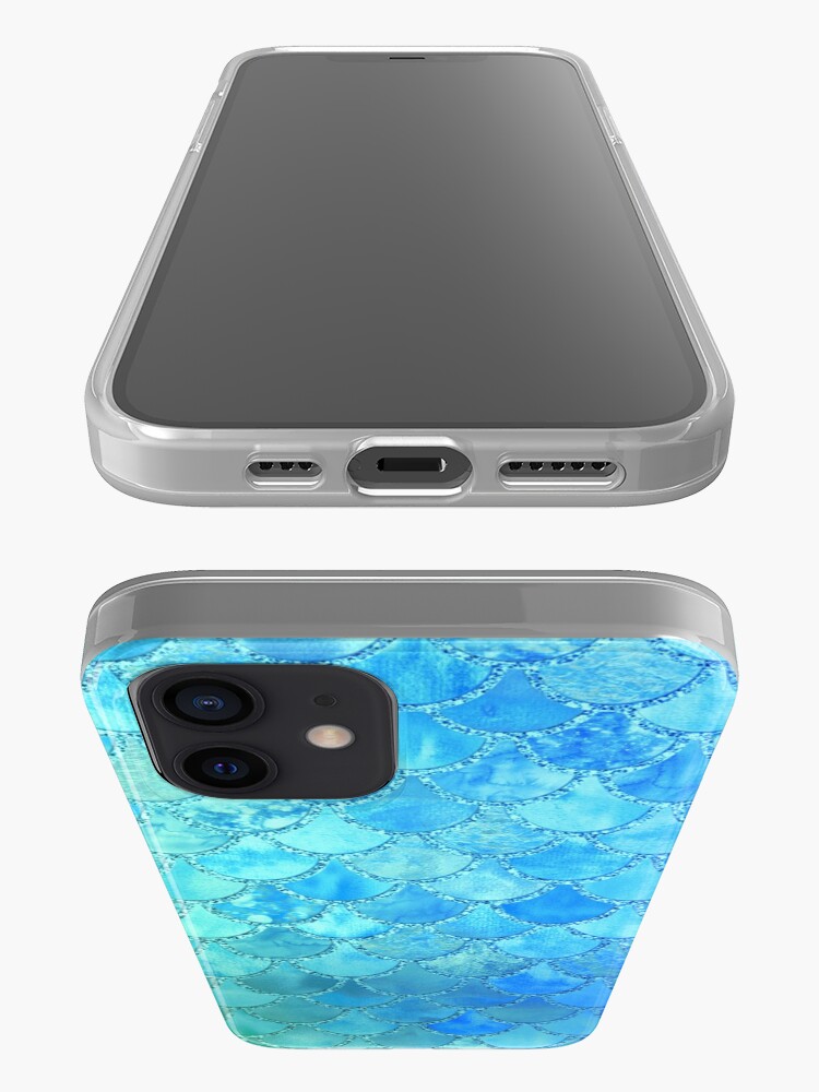 Alternate view of Turquoise Green and BLue Watercolor Mermaid Scales iPhone Case & Cover