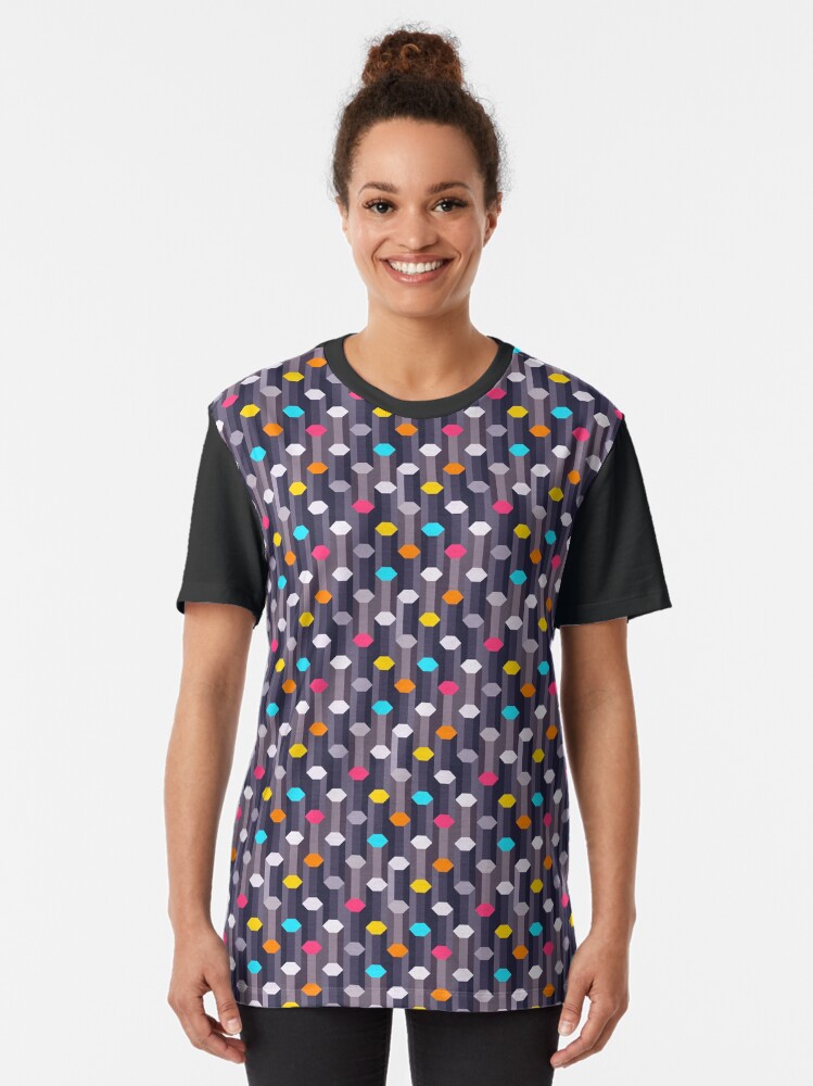 Alternate view of Crystal Hexagon Columns steel blue with colorful caps Graphic T-Shirt