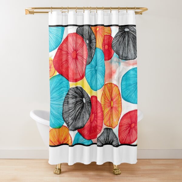 Mushroom Abstract Watercolor and Pen Shower Curtain
