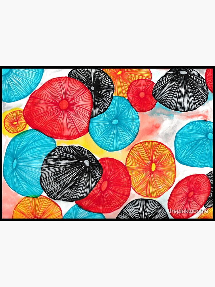 Mushroom Abstract Watercolor and Pen by thepinkwoobie