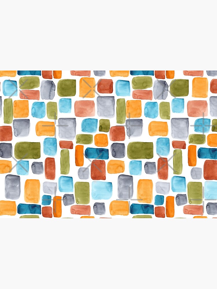 Color blocking: Hand-painted watercolor rectangle shapes in autumnal colors olive, teal, orange, rust and turquoise as a seamless surface pattern design by nobelbunt