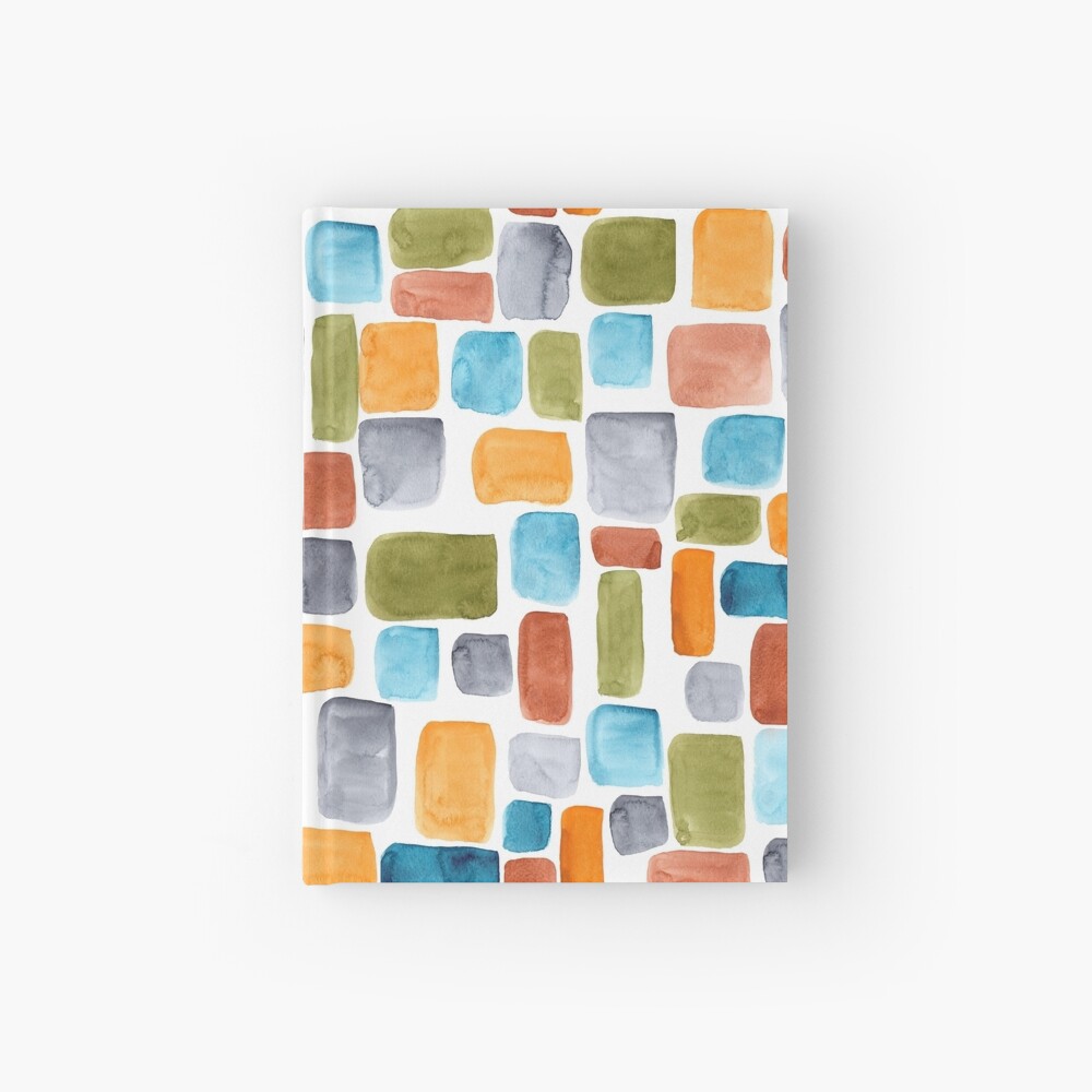 Color blocking: Hand-painted watercolor rectangle shapes in autumnal colors olive, teal, orange, rust and turquoise as a seamless surface pattern design Hardcover Journal