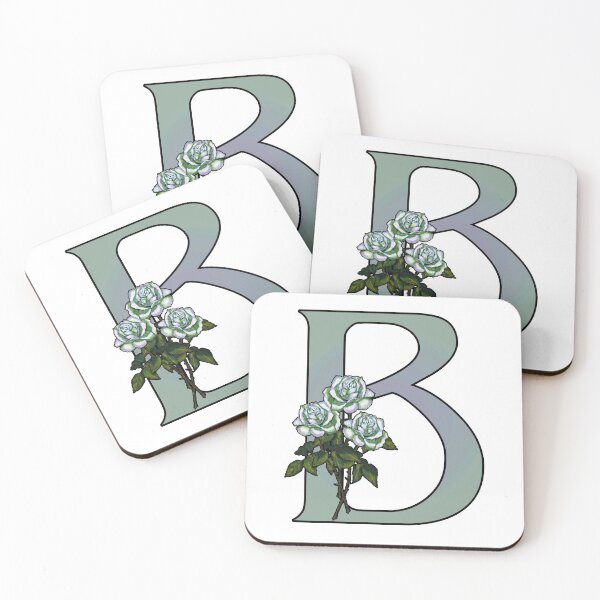 Item preview, Letter B, Initial, Monogram, White Roses Art, Sea Green, Alphabet designed and sold by JoyfulWhimsy.