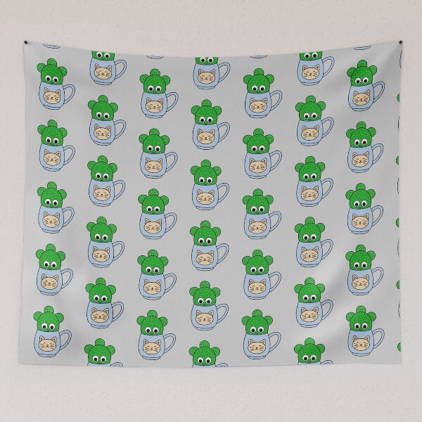 Artikelvorschau, Cute Cactus Design #246: Small Angel Wing Cactus In Cat Mug entworfen und verkauft von DreamCactus.