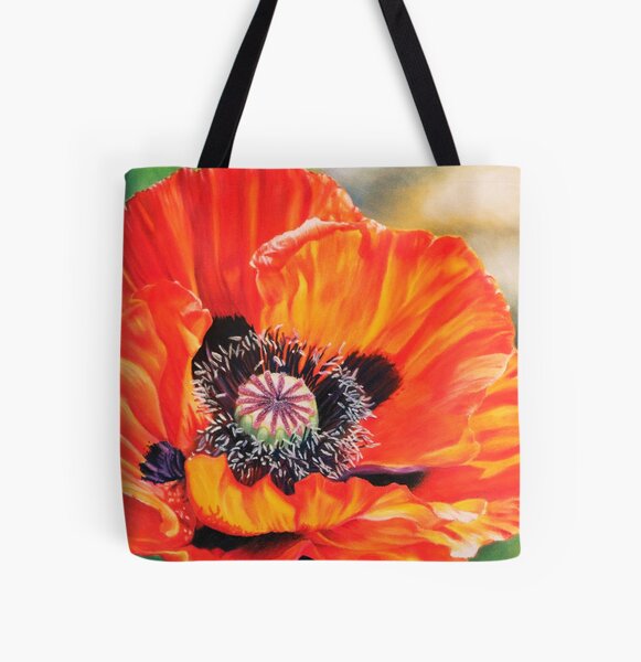 Coquelicot au pastel sec Tote bag doublé