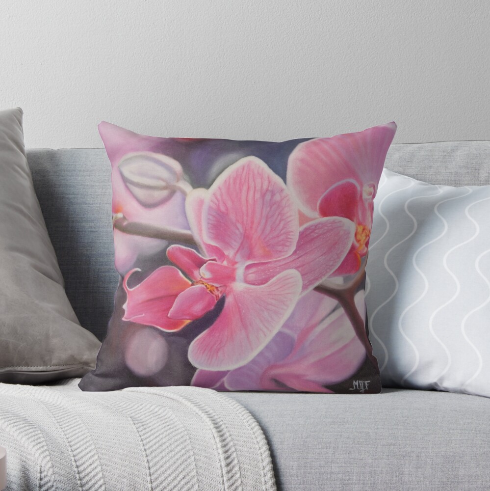 Coussin « Orchidée au pastel sec»