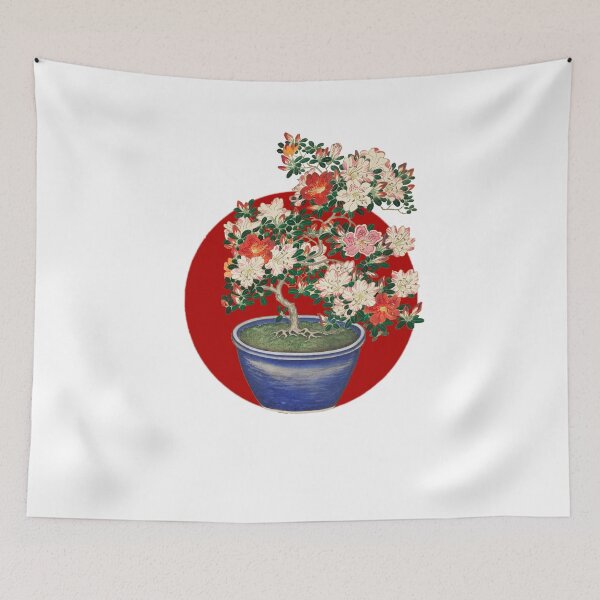 Item preview, Japanese Flag - Blooming Azalea in Blue Pot  designed and sold by weavernap.