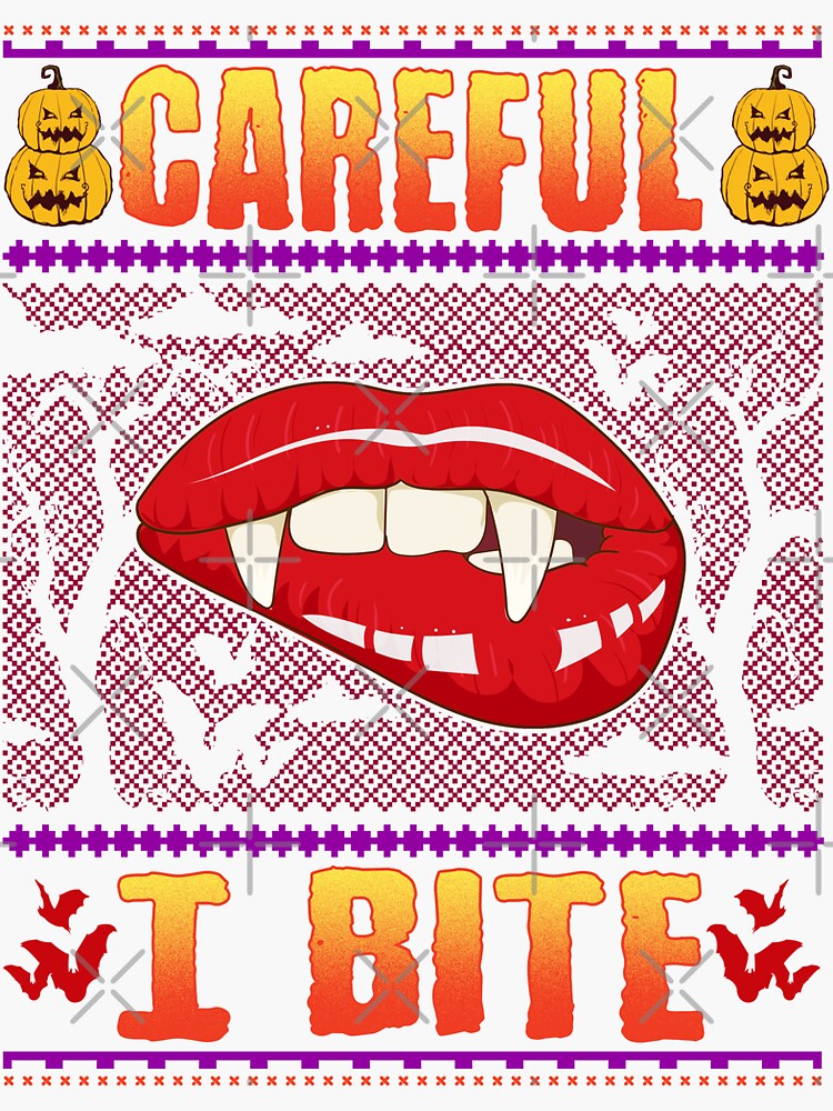 "Sexy Female Vampire Lips Ugly Halloween Sweater Design" Sticker for