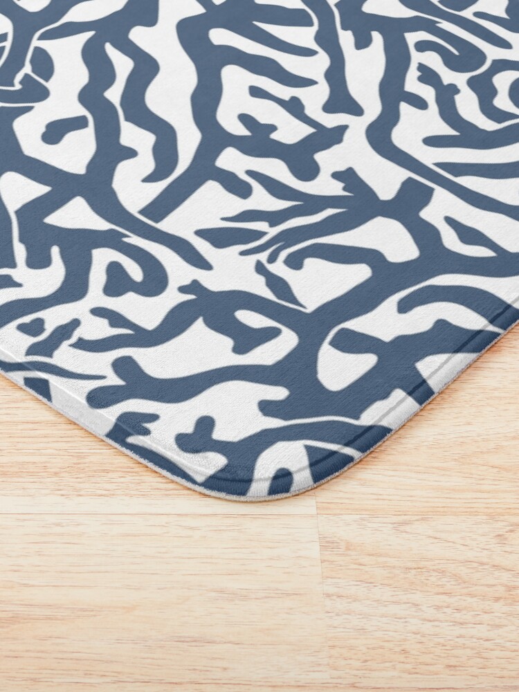 Thumbnail 3 of 6, Bath Mat, Coral Reef Pattern | Navy Blue White Coastal Beach House designed and sold by emkayhess.