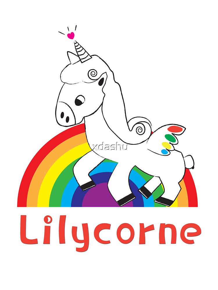 Aperçu 2 sur 2. T-shirt enfant avec l'œuvre Lilycorne l'unicorne, version 3, en image d'unicorne créée et vendue par xdashu.