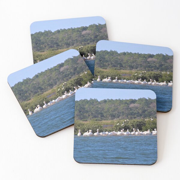 Item preview, Flock of White Pelicans on a Sandbar designed and sold by banditandkoko.