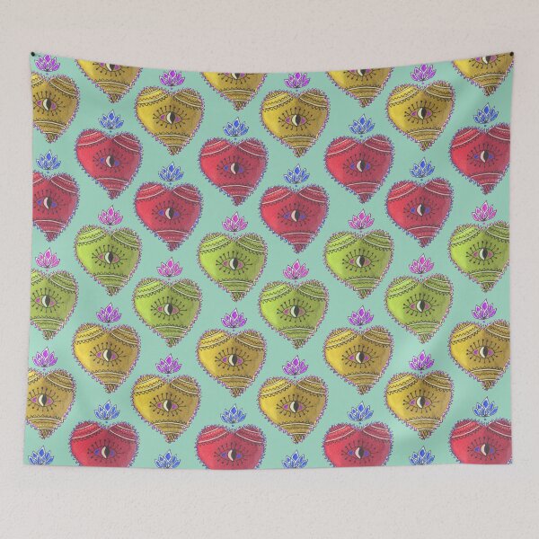 Item preview, Watercolor red yellow green mexican heart designed and sold by Amandeen.