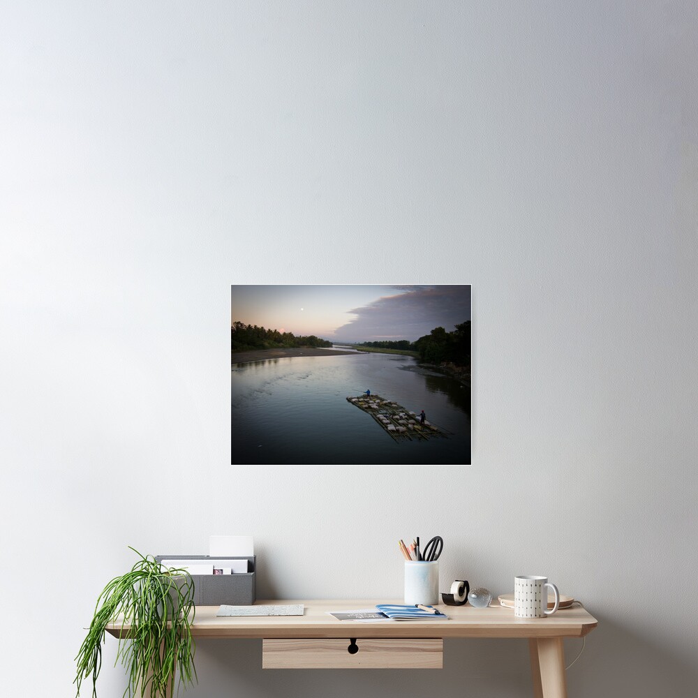 Bamboo boat by moonlight Poster