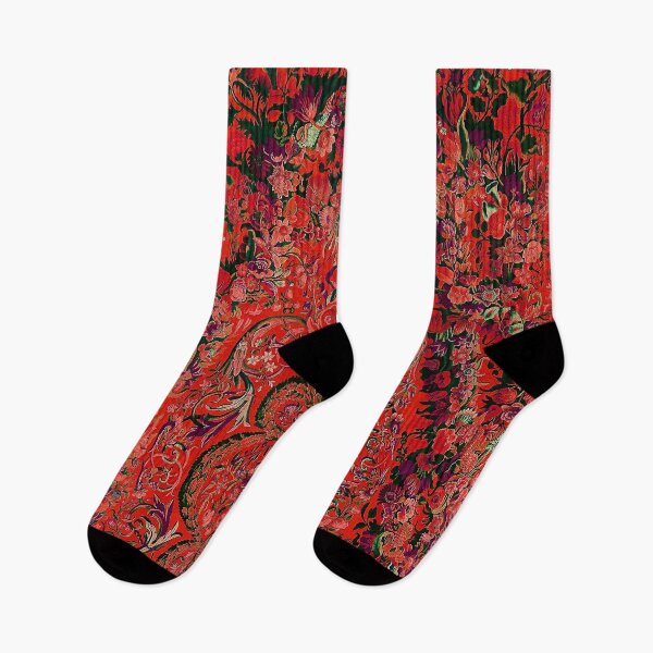 Item preview, Floral Print Venetian Red and Maroon Flower Abstract Arrangement Motif Vintage Rinceaux Antique Style designed and sold by balbert3.