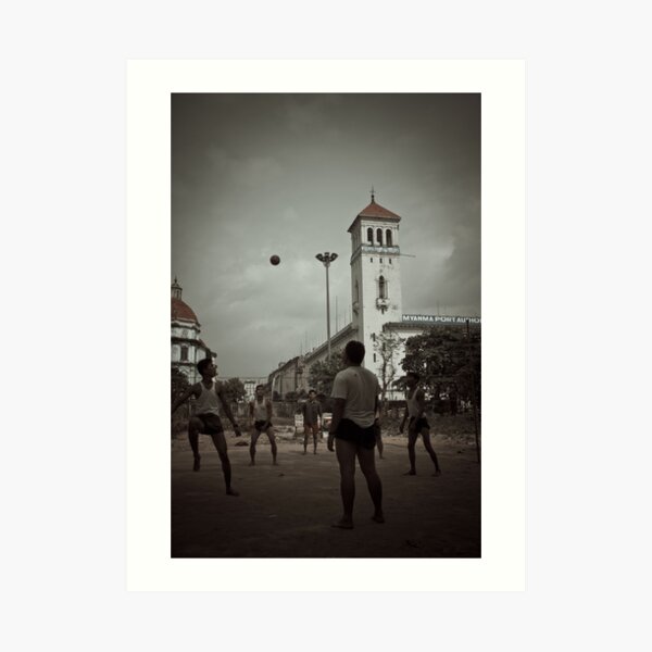 Playing chinlone in Yangon Art Print