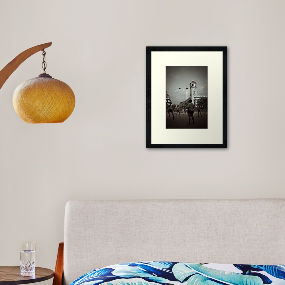 Playing chinlone in Yangon Framed Art Print